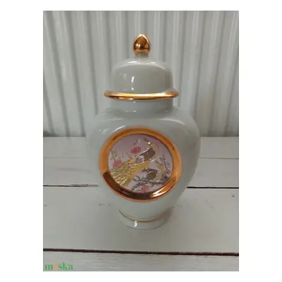 Csodás japán Chokin porcelán urnaváza_fedeles váza_24 karátos aranyozással