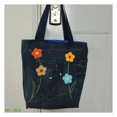 Virágos shopper bag / válltáska / vállszatyor farmerből