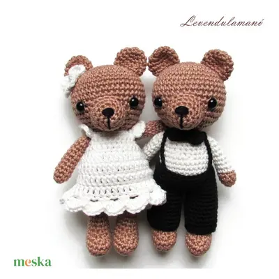 Horgolt macipár esküvői ruhában amigurumi nászajándék