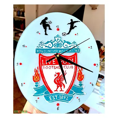 Liverpool logo mintás fali óra-festett üveg óra