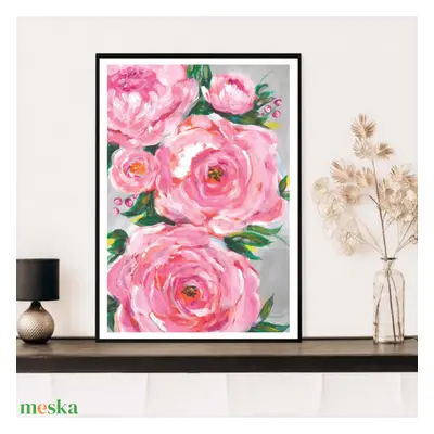 Pink rózsás festmény csodás romantikus színekben - eredeti festményem art print változata. Limi