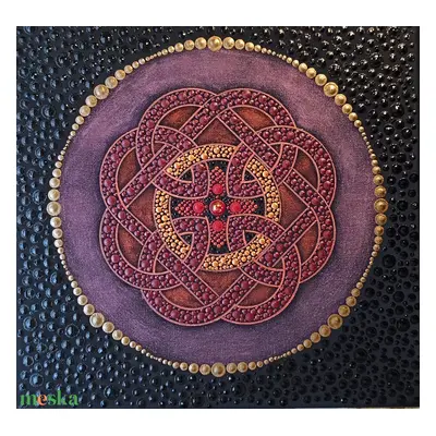 Kelta csomó - bordó-arany pontozott mandala