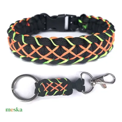 Simple Cobra X-style paracord karkötő kulcstartóval tukcsattal fekete-neonnarancs-neonzöld (csuk