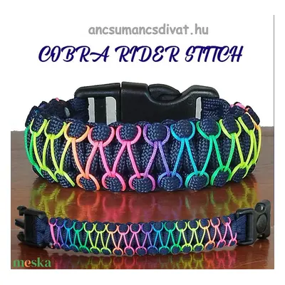 Designer túlélő paracord karkötő biztonsági csattal COBRA RIDER STITCH Navy kék szivárvány (csuk