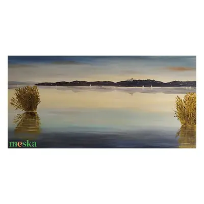 Tihany öszi látképe a Balatonnál Paloznakról - olaj tájkép 80x40cm