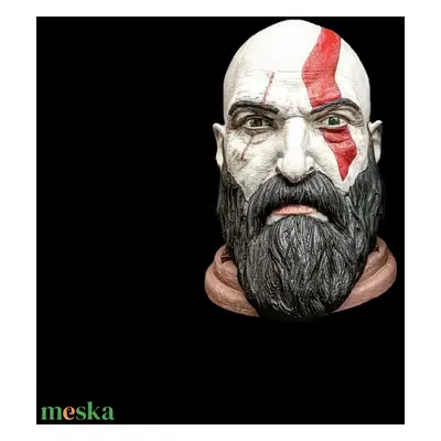 God of War Kratos fej, fejhallgató tartó, dísz - FESTETT VÁLTOZAT