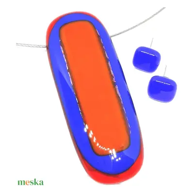 AKCIÓS NEMESACÉL - Naplemente vízeséssel MAXI üveg medál és fülbevaló, nyaklánc, üvegékszer szet