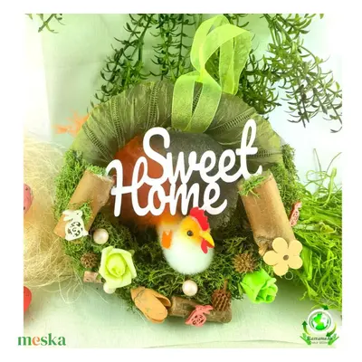 Húsvéti - sweet home ajtódísz tyúkanyóval - kézműves 1 db