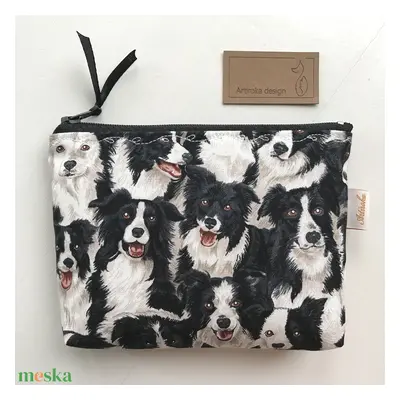 Border Collie kutya mintás, prémium pamut irattartó vagy tolltartó neszesszer, szemüvegtok - Art