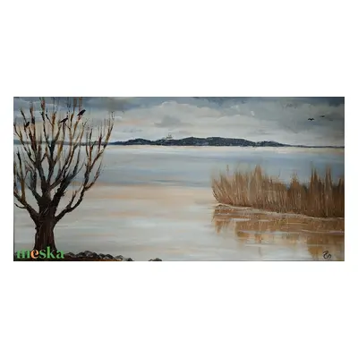 Téli Balaton Tihany látképével - akril tájkép 80x40cm