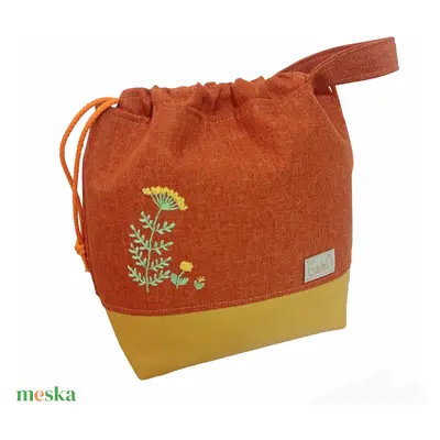 Project bag - Hímzett virágos, narancs - mustár