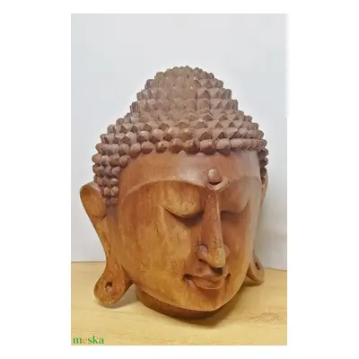 Buddha faragott természetes keményfa szobor Indonéziából. 21cm.