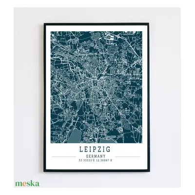 Minimalista Lipcse (Leipzig) színes dekorációs térkép