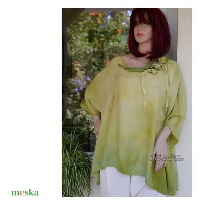 OLIV SELYEMBLÚZ- exkluzív 100% Crepe de Chine selyem artsy tunika