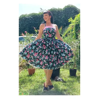 Pinup Rockabilly ruha flamingo mintás virágos