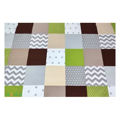 Szürke-barna-zöld patchwork falvédő