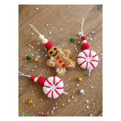 Nemezelt Mèzeskalàcs emberke ès karàcsonyi cukorka disz szett. Suti emberke, gingerbread men. Gy