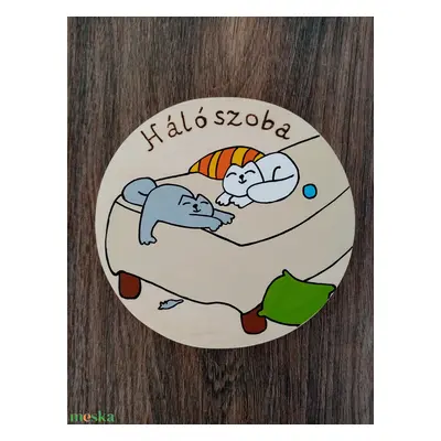 Simon's cat- Hálószoba ajtójelölő tábla, ajtó jelölő tábla, ajtódísz, kopogtató