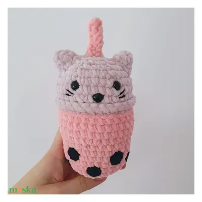 Horgolt amigurumi plüss cicás bubble tea