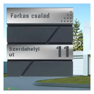 Modern feliratos postaláda névtáblával-utcanévvel-házszámmal /pöttyökkel