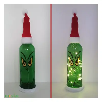 Grincs üveglámpás - egyedi festett üveg bottlelamp