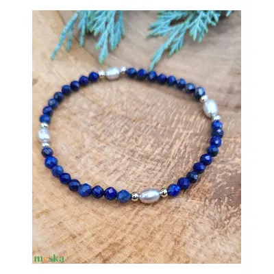 Deep Blue 4mm-es Lapis Lazuli- tegyésztett igazgyöngy karkötő