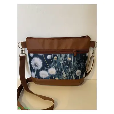 Crossbody különleges pitypang mintás barna textilbőr