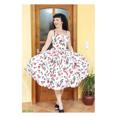 Pinup Rockabilly ruha cseresznye mintás, virágos