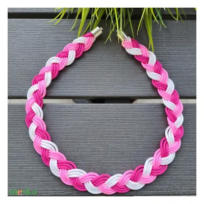 Pink - magenta - fehér fonott paracord nyaklánc