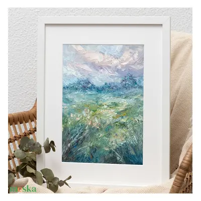 Mező Felhőkkel- Art Print, Giclée Nyomat Olajfestményről, Fali Dekoráció, Impresszionista Alkotá