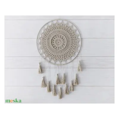 Horgolt mandala falidísz, álomfogó, függődísz, fali dekoráció 25 cm