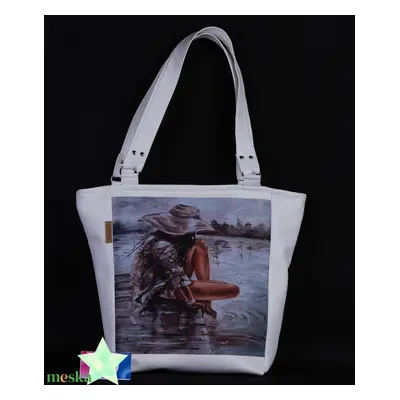 Elegáns ökobőr fehér shopper bag