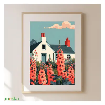 Angol Cottage Báj Otthon: Egyedi "Travel Poster" Falikép