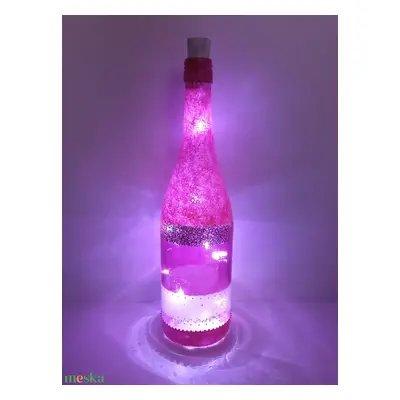 Pink üveg lámpás - egyedi festett üveg bottlelamp