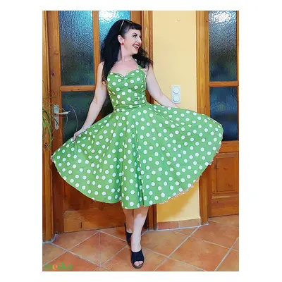 Pinup Rockabilly ruha zöld alapon fehér pöttyös