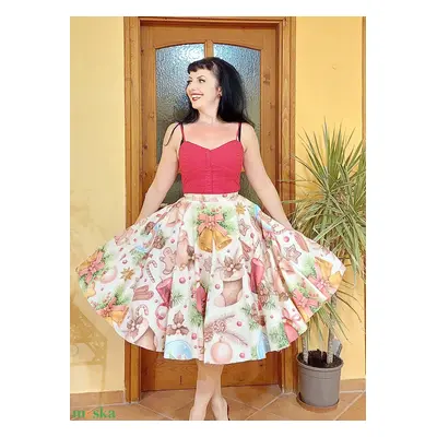 Pinup Rockabilly szoknya karácsonyi mintás