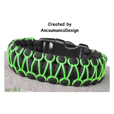 Designer túlélő paracord karkötő biztonsági csattal COBRA RIDER STITCH Fekete neonzöld (csuklómé