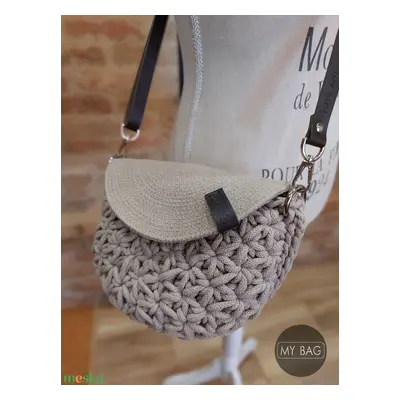 Horgolt női crossbody táska - Jázmin mintával - HOMOK