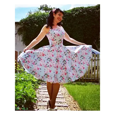 Pinup Rockabilly ruha, sakura, cseresznye virág mintás LIMITÁLT