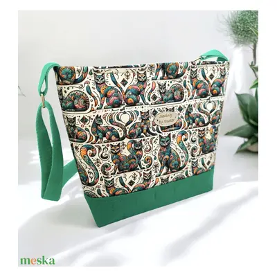 Zöld mandala macskás női táska / Crossbody - Több méret