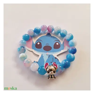 Stitch gyöngyös karkötő színezett jádéval