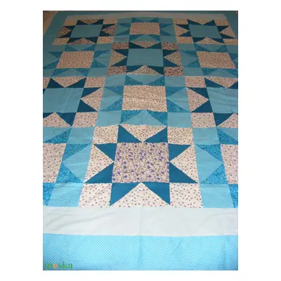 Türkiz csillagmintás patchwork ágytakaró, takaró