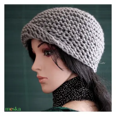 BEANIE/chunky - trendi kézzel kötött téli akril sapka / antracit-szürke