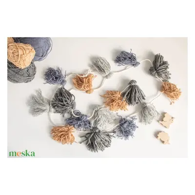 Pompom füzér, Pompom garland, Gyerekszoba dekoráció, Pompon füzér