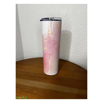 Skinny tumbler - pink virágos márvány 600 ml