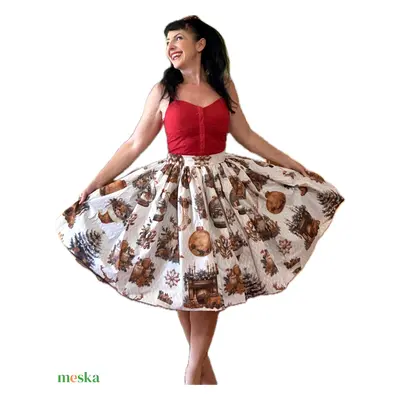 Pinup Rockabilly szoknya Vintage retro karácsonyi mintás