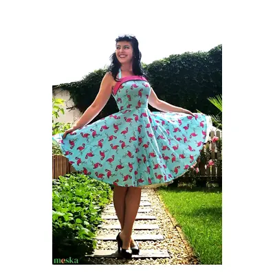 Pinup Rockabilly flamingó mintás