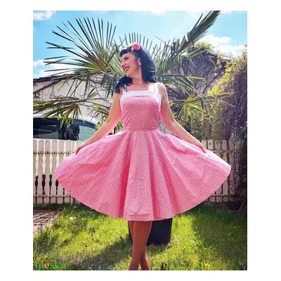 Pinup Rockabilly ruha pink rózsaszín pöttyös