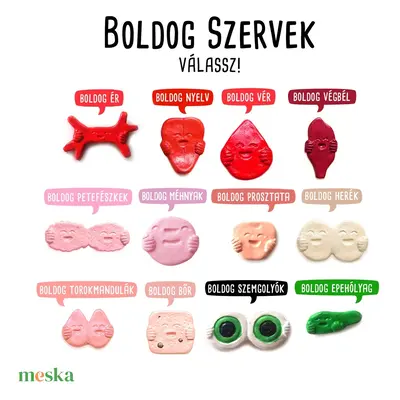 Boldog Szervek - hűtőmágnes kerámia - here prosztata epe bőr nyelv ér vér szem végbél torokmandu