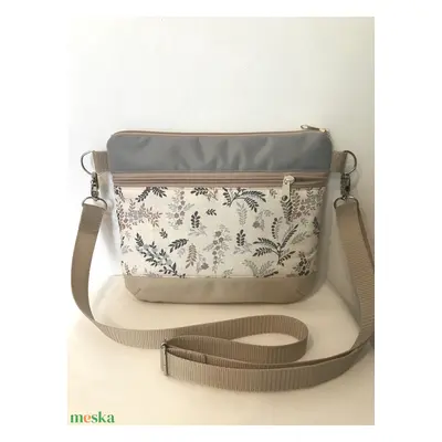 Crossbody apró levél mintás beige-szürke gyöngyvászon